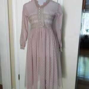 YM YOUMU Sheer Lace Mesh Romantic Mauve Dress